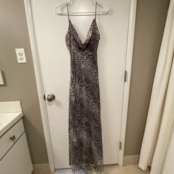 ZARA Sleeveless Cowl Neck Snakeskin Print Slip Maxi Dress Multicolor Small - Picture 2 of 15